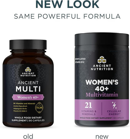 Ancient Nutrition Multivitamin for Women 40, Multi Vitamin and Immune Support with Vitamin D & C, 20 Vitamins and Minerals, Stress and Sleep Support, Supports Bone and Blood Health, 90 Capsules