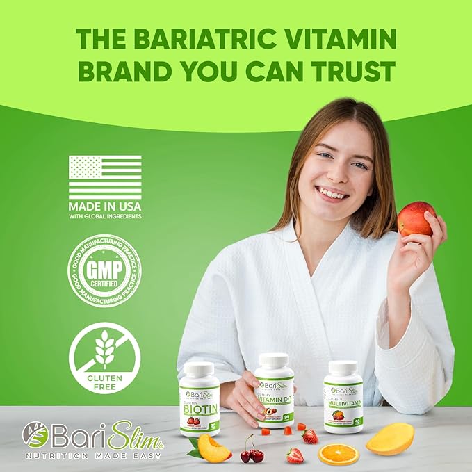 BariSlim Bariatric Multivitamin Gummies - Specially Formulated Gummy Vitamin for Patients After Weight Loss Surgery - Easy to Digest & Great Tasting Fruit Flavors | Pack of 3 (90 Fruit Chews)