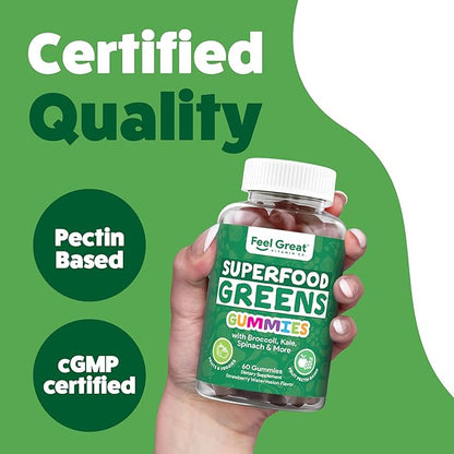 Super Greens Gummies - Green Superfoods Supplement with Spinach, Broccoli, Kale, Beet Root, Elderberry for Immunity Support - Fruit and Vegetable Supplement - Watermelon Flavor, 60 Gummies