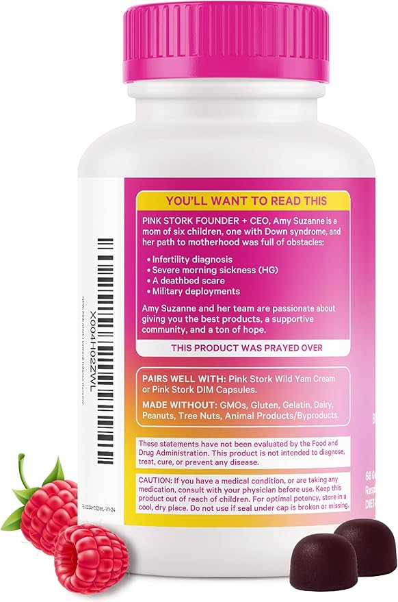 Pink Stork Hormone Balance Gummies for Women – PMS, Menopause & Estrogen Support – Mood, Bloating, Hot Flashes & Energy – Red Raspberry Leaf, Black Cohosh, Primrose – 60 Vegan Gummies