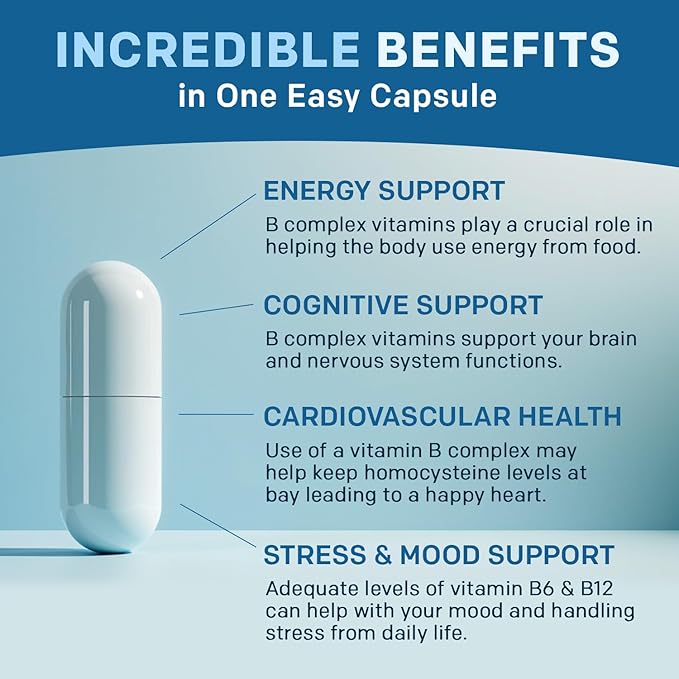Methylated B Complex with Methylfolate and B12 Methylcobalamin 1000 mcg - Methylated Multivitamin for Energy, Brain Function, and Wellness - Vitamin B Complex for Men & Women (180 Servings, Pack of 2)