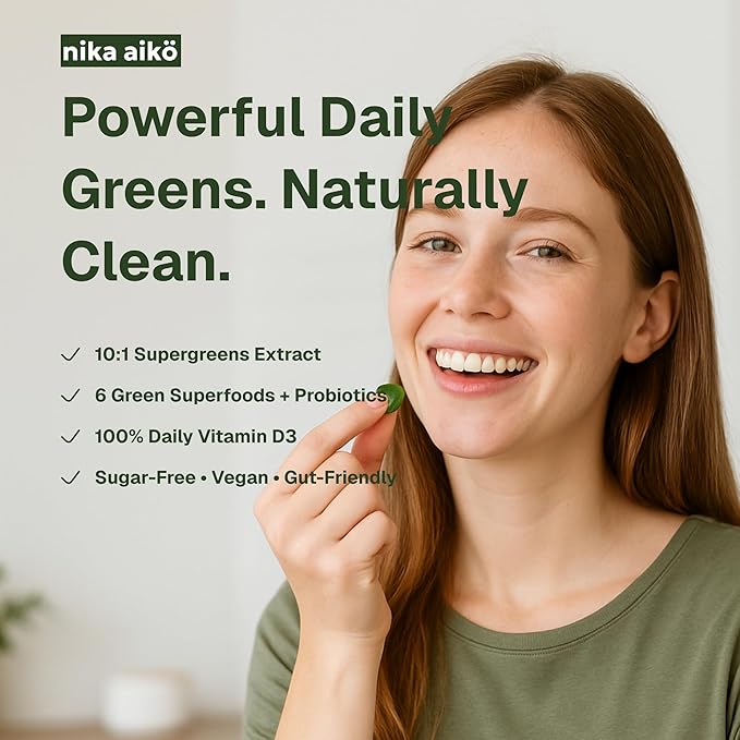 Greens Superfood Gummies, Boost Energy, Gut & Immune Support, Sugar-Free, Vegan with Broccoli, Spinach, Kale, Spirulina, Chlorella, Probiotics & Multivitamin, Apple Flavor, 60 Count