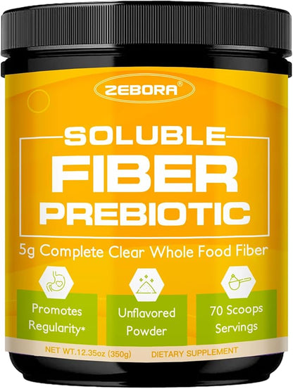 ZEBORA Fiber Supplement Powder, Soluble Prebiotic Fiber Powder Unflavored with Acacia for Digestive Health, Regularity and Hunger Control No Sugar Added, No Grit, Gluten Free, 70 Servings