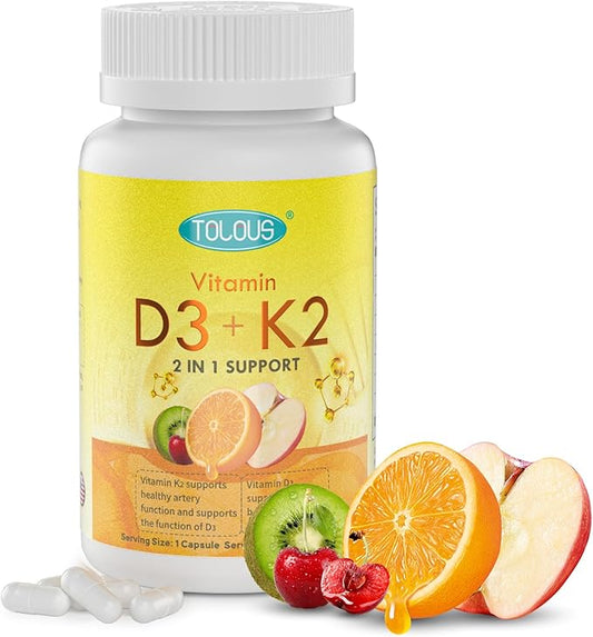 Vitamin D3+K2, D3 5000 IU with K2 MK-7 125 mcg, 120 Count, Gluten Free, 120 Day Supply
