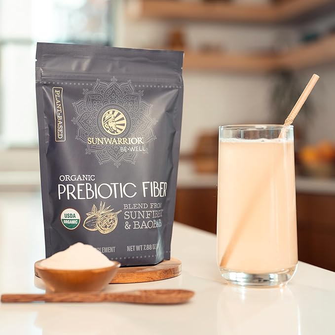 Sunwarrior Fiber Supplement Prebiotic Organic | Vegan Fiber Supplement Plant-Powered Gut Health Booster with Pure Ingredients for Digestive Harmony | Vegan & Non-GMO | 8oz Pouch (30 SRV) Be Well