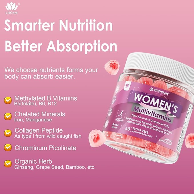 2 Pack - Womens Multivitamin Gummy with Iron, Biotin 2500mcg, Collagen, Keratin, Daily Vitamins A C D E Folate, B Complex, Methylated Multivitamin for Women Support Energy, Beauty, Immune, Sugar Free