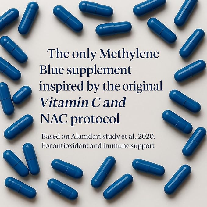 Methylene Blue Capsules (USP Pharma Grade) with NAC for Antioxidant Support, Vitamin C for Absorption, Beet Root for Blood Flow, Cognitive Brain Boost, Memory, Focus & Energy 60ct