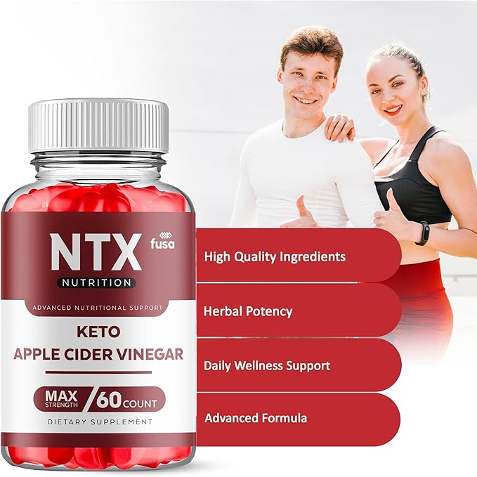 NTX Gummies Keto + ACV Gummy Formula, NTX 1000MG Apple Cider Vinegar Vitamin B12 B6 Folic Acid Overall Health Support Supplement, NTX Advanced Formula (60 Gummies)
