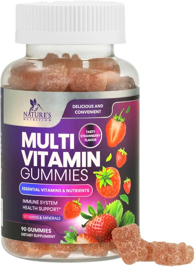 Multivitamin Gummies for Adults, Daily Gummy Vitamins & Minerals for Women & Men, Immune Support Gummy Multivitamins Supplement, Adult Multi VIT Vitamin with Vitamins A, C, D, B12, Zinc - 90 Gummies
