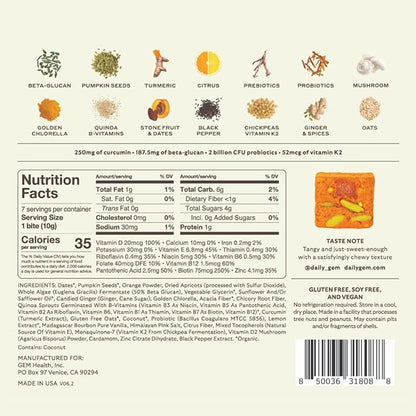 GEM Daily Multivitamin for Women & Men, 20+ Vitamins & Minerals zinc, Vitamin D, B, K, Folic Acid, Turmeric, Beta Glucan GLP-1 booster, Supports Gut, Skin, Brain, Immunity (Citrus Ginger, 28 Servings)