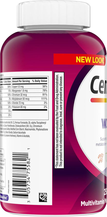 Centrum Multivitamin for Women, Multivitamin/Multimineral Supplement with Iron, Vitamin D3, B Vitamins and Antioxidant Vitamins C and E, Gluten Free, Non-GMO Ingredients - 250 Count
