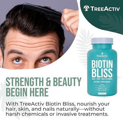 Biotin Bliss Skin Hair Nails Vitamins + Saw Palmetto Supplement Volumizer & Thickening Formula for Men Women Folate MSM B Complex for Hair Growth & Strength 60 Capsules 30-Day Supply