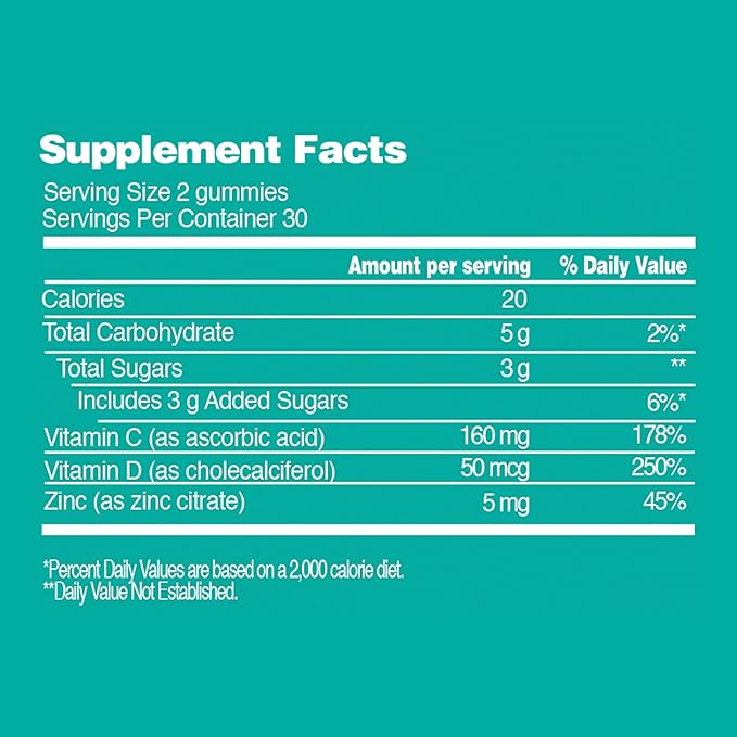 Halal & Gluten Free Immunity Gummy - Dietary Supplement with Vitamins for Adults & Teens - Chewable Multivitamin Booster Gummies with Zinc, Vitamin C and D - 60 Gummies (7.4 oz)