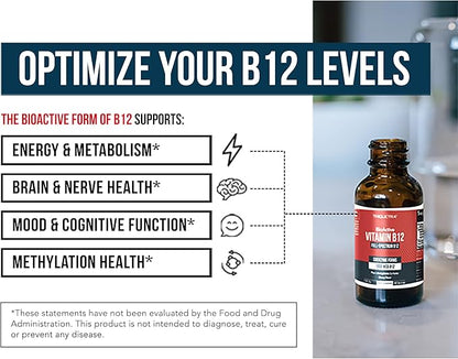 BioActive Vitamin B12 1000 mcg | Contains 3 BioActive Forms B12 Plus Methylfolate Cofactor - Methyl B12, Adenosyl B12 & Hydroxy B12 | Sublingual Form, Cherry Flavor, Organic, Vegan (180 Servings)