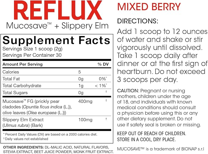 Reflux - Digestive Supplement - Each Tub = 30 Scoops = 30 Servings - Mucosal Support for Acid Issues - with Mucosave FG and Slippery Elm Bark (2 Tubs)