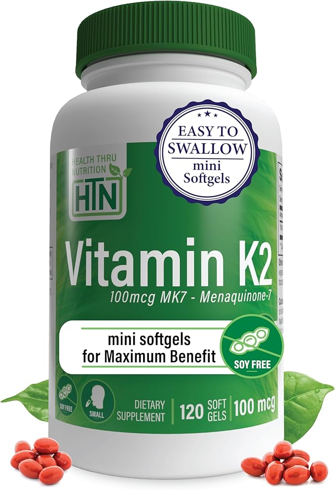 Health Thru Nutrition Vitamin K2 (MK-7) 100mcg – 120 Softgels | Menaquinone-7 | Highly Bioavailable K2 Supplement | Non-GMO, Soy-Free, Gluten-Free