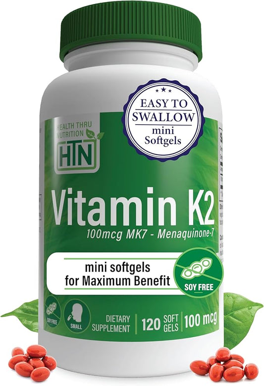 Health Thru Nutrition Vitamin K2 (MK-7) 100mcg – 120 Softgels | Menaquinone-7 | Highly Bioavailable K2 Supplement | Non-GMO, Soy-Free, Gluten-Free