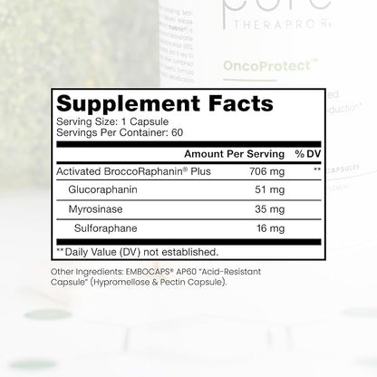 Pure Therapro Rx OncoProtect ES HIGH DOSE Sulforaphane Supplement, Made in USA | 2 Month Supply | 706 mg Patented Activated BroccoRaphanin Broccoli Seed Extract | Glucoraphanin + Myrosinase