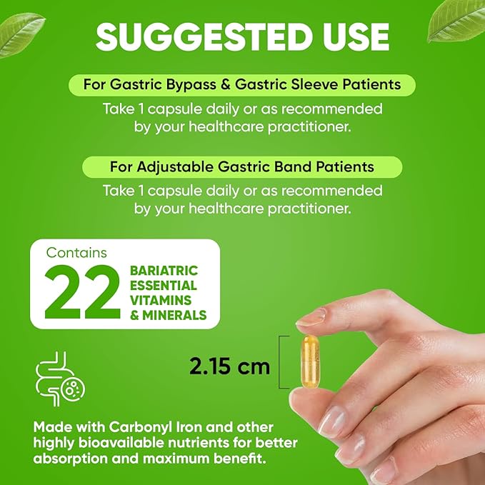 BariSlim Once Daily Bariatric Multivitamin Capsule - 18mg of Iron - Bariatric Vitamin & Supplement for Post Surgery Including Gastric Bypass & Gastric Sleeve | 90 Day Supply