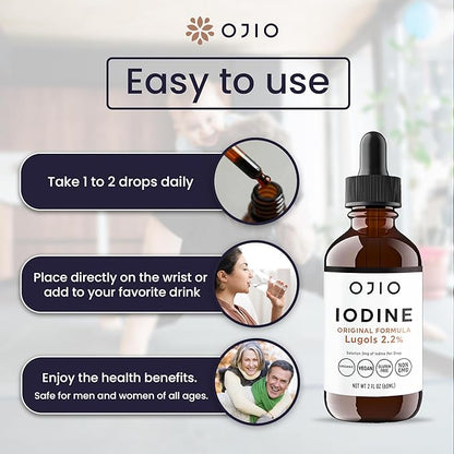 Lugols Iodine Solution 2% - 1 Year Supply - High Potency Liquid Oral Iodine Drops with Superior Absorption – Improves Overall Health & Energy for Women, Men, Kids - 2 fl Oz (Pack of 3)