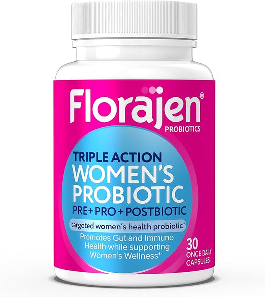 Florajen Complete Triple-Action Prebiotic + Probiotic + Postbiotic for Digestive & Immune Support - Fast-Acting Relief from Constipation & Bloating - Gluten-Free - Vegan - Non-GMO - 30-Count