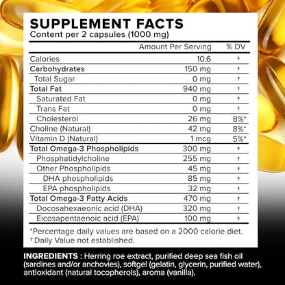 Nordic Pure Fish Roe Oil Complex (60 Fish Oil Capsules) for Brain, Immunity & Vision - Heart Supplement w/EPA, DHA, Vitamin D3, Choline - Fish Oil Omega 3 Supplements