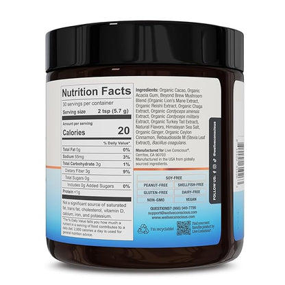 Beyond Brew Vanilla Latte Coffee Alternative - Mushroom Complex w/Lion’s Mane, Reishi, Cordyceps & Chaga for Sustained Focus, Energy & Immunity Support. Prebiotics & Probiotics Support Gut Health, 30