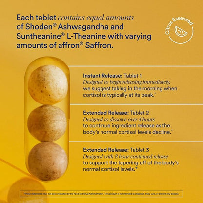 Ritual Stress Relief Supplement Shoden® Ashwagandha, Suntheanine® L-Theanine, and Saffron as affron®* BioSeries with 8-Hour Release to Support Natural Cortisol Response and Promote Calm, 30 Day