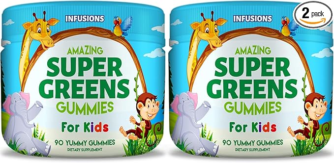 Infusions Super Green Gummies for Kids 180 Count Soft and Delicious - 2 Pack