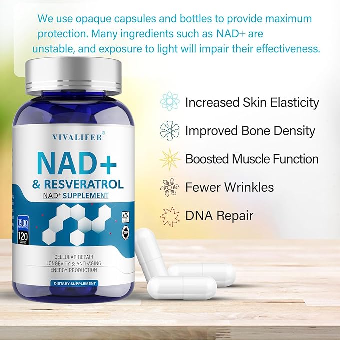 NMN Supplement Alternative 1500 mg - 120 Capsules (40 Day Supply) High Purity NAD+ & Resveratrol for Anti-Aging, Antioxidant Support, Energy & Focus Boost
