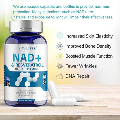 NMN Supplement Alternative 1500 mg - 120 Capsules (40 Day Supply) High Purity NAD+ & Resveratrol for Anti-Aging, Antioxidant Support, Energy & Focus Boost