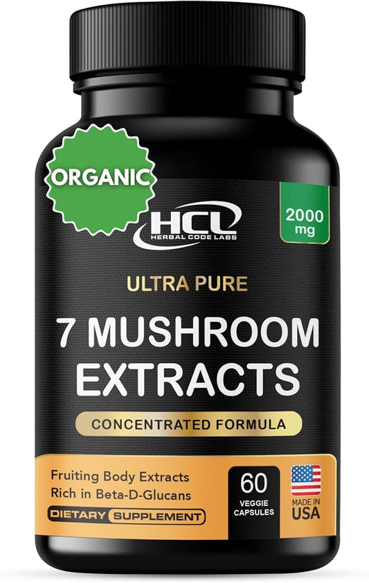 Organic Mushroom Supplement Extracts of Lions Mane Cordyceps Chaga Reishi Turkey Tail Maitake Shiitake Capsules - Natural Vitamins Minerals Antioxidants Supplement - Made in The USA