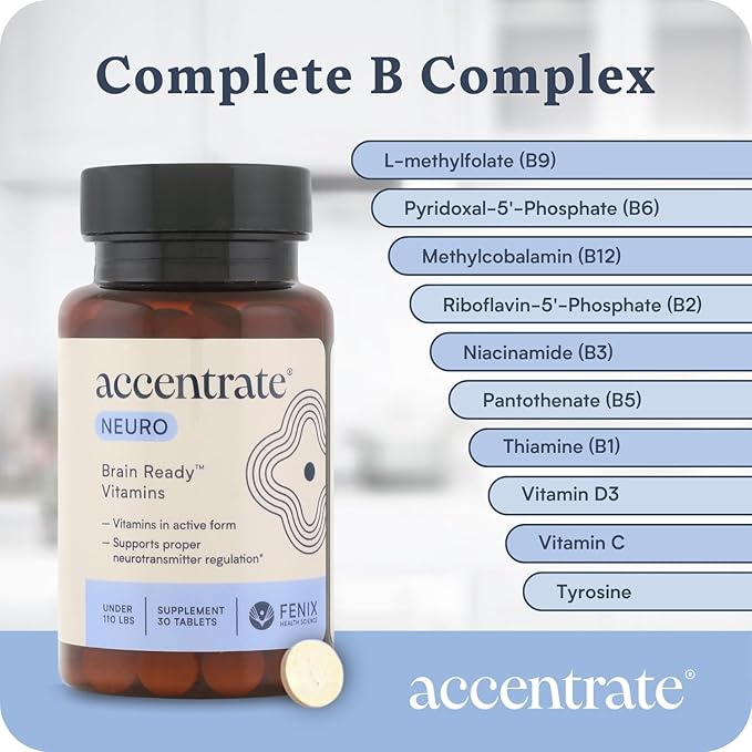 Brain Supplement for Focus, Attention, Mood | Complete Vitamin B Complex | Brain Health | Methylated Multivitamin w/L-Methylfolate (5-MTHF), Cofactors Methyl-B12 & P5P | MTHFR Supplement