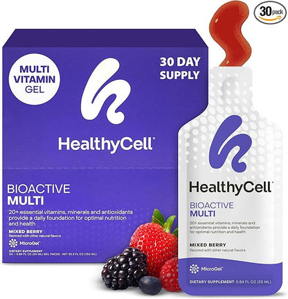 Healthycell Bioactive Daily Liquid Multivitamin for Men & Women – 20+ Essential Vitamins, Minerals & Antioxidants for Brain, Heart, Immunity, Energy, Skin & Hair Support - 30 Gel Packs