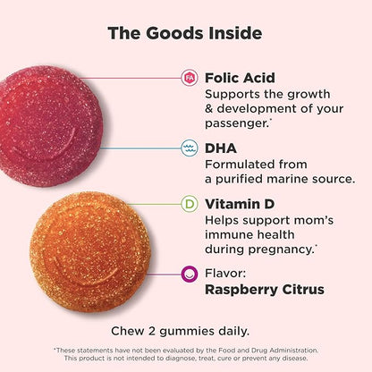 OLLY Essential Prenatal Gummy Multivitamin, Folic Acid, Vitamin D, Omega 3 DHA, Supports Healthy Growth and Brain Development, Citrus Berry - 84 Count