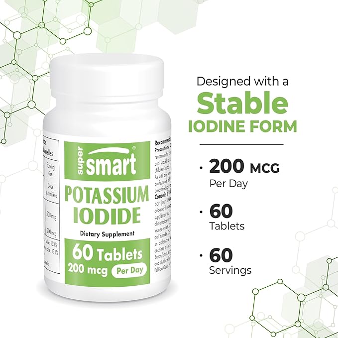 SuperSmart - Potassium Iodide KI 200mcg per Day (Stable Iodine) - High Potency Shield | Non-GMO & Gluten Free | 60 Tablets