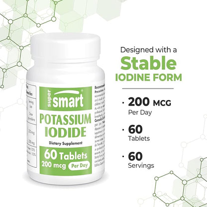 SuperSmart - Potassium Iodide KI 200mcg per Day (Stable Iodine) - High Potency Shield | Non-GMO & Gluten Free | 60 Tablets