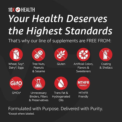 10X Health Vitamin D3 5000 IU & K2 MK7 - Menaquinone 7, High-Potency D3 K2 Vitamin Supplement for Bone Health, Heart and Teeth - 125 mcg Vitamin D & 90 mcg Vitamin K2-60 Capsules