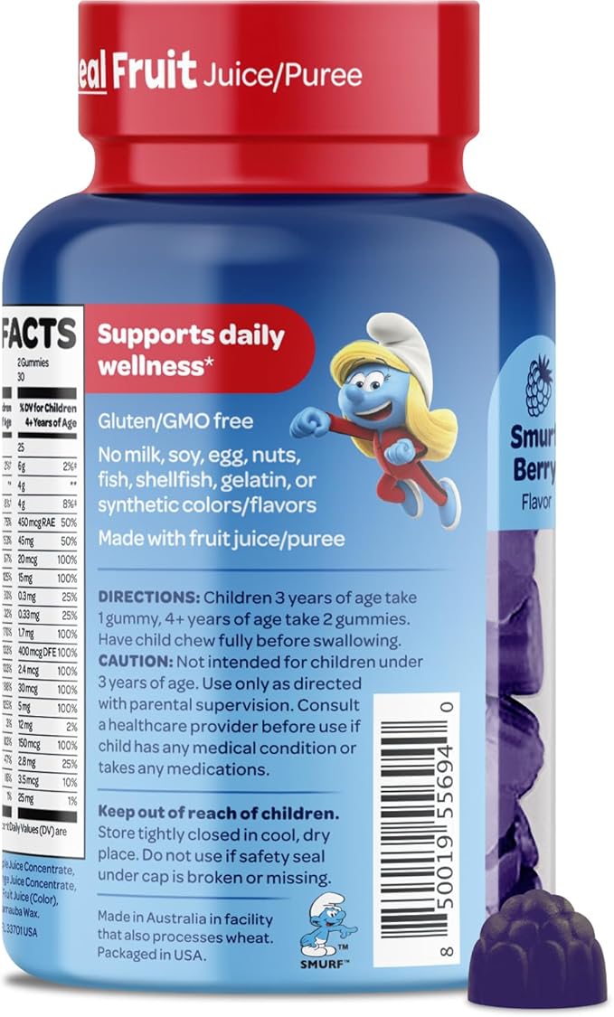 Smurfs Kids Multivitamin Gummies | Multivitamin Gummies for Kids with 15 Vitamins & Minerals | Made with Real Fruit | Doctor Developed | Non-GMO and No Artificial Flavors or Colors | 60 Gummies