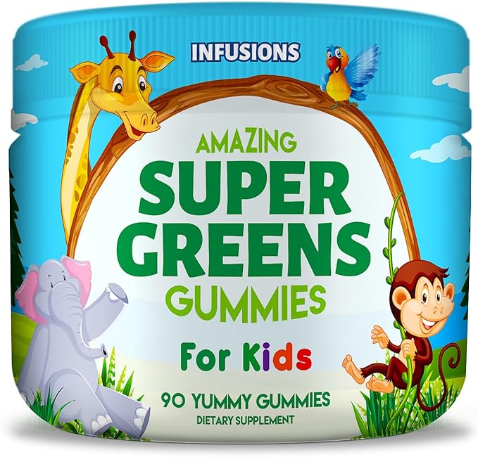 Infusions Super Green Gummies for Kids 180 Count Soft and Delicious - 2 Pack