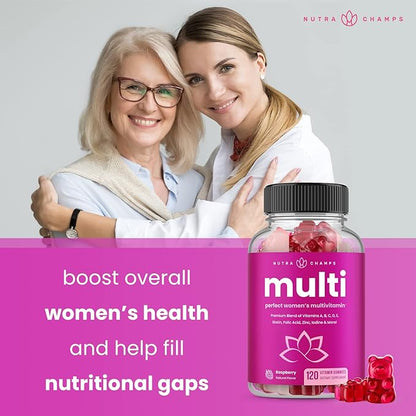 NutraChamps Multivitamin for Women, 120 Count, Vitamins A, B, C, D, E, Biotin, Folic Acid, Womens Gummy Multivitamins, Chewable Daily Multi Gummy Vitamins for Women