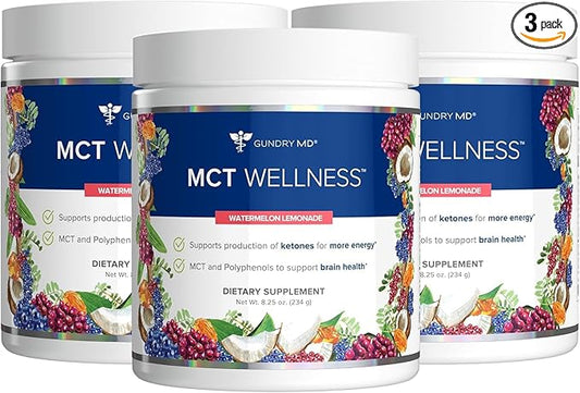 Gundry MD MCT Wellness Powder to Support Energy, Ketone Production and Brain Health, Keto Friendly, Sugar Free (90 Day Supply, Watermelon Lemonade)