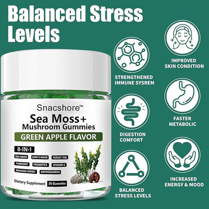 Sea Moss 8-in-1 Gummies | Sea Moss Glow Gummies for Women & Men with Ashwagandha, Vitamin C | Boost Immunity, Gut Health & Metabolism (1PC)