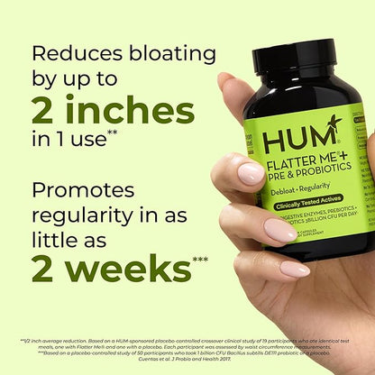 HUM Flatter Me Digestive Enzymes for Women & Men, Digestive Health Bloating Supplement with Ginger & Peppermint Leaf, Fast Acting Anti Bloat Pills Multi Enzyme for Debloating, Vegan, 60 Capsules