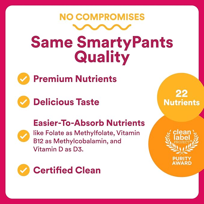 SmartyPants Multivitamin Gummy for Women 50 and Over - Improved Formula: Omega 3 (DHA/EPA), Methylfolate, CoQ10, Vitamin D3, C, Vitamin B12, B6, A, K, Biotin, Gluten Free, 90 Count (30 Day Supply)