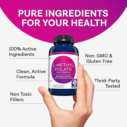 MD Life L-Methylfolate 10 mg Supplement - Professional-Grade Active L Methylfolate Supplement - 90 Capsules - L-Methylfolate 10mg - Maximum Potency MTHFR W/Essential Amino Acids