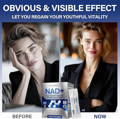 NAD+ Liquid Supplement 30 Packets, Premium Nicotinamide Riboside & Resveratrol with PQQ, Promotes Anti-Aging, Metabolism Support, Focus & Energy Boost