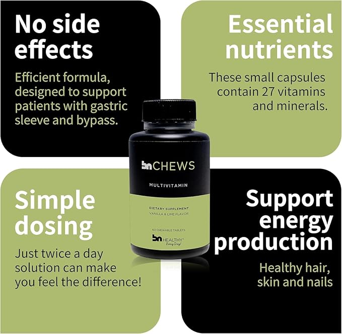 Chewable 2 Pack Bariatric Multivitamin with Iron, Vitamin B12, Delicious Lime & Vanilla Flavor – 120 Ct – 60-120 Day Supply.