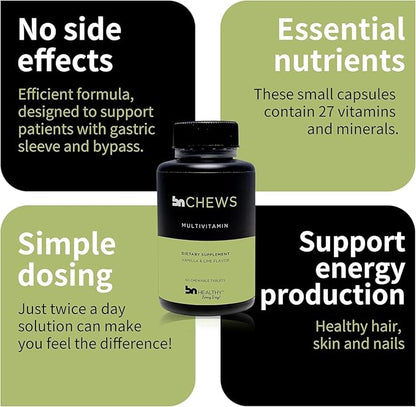 Chewable 2 Pack Bariatric Multivitamin with Iron, Vitamin B12, Delicious Lime & Vanilla Flavor – 120 Ct – 60-120 Day Supply.