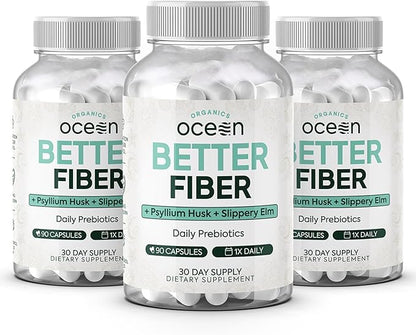 Better Fiber - Daily Fiber Supplement - Soften Stool for Effortless Bowel Movements - with Psyllium Hulk and Slippery Elm - 3 Bottles